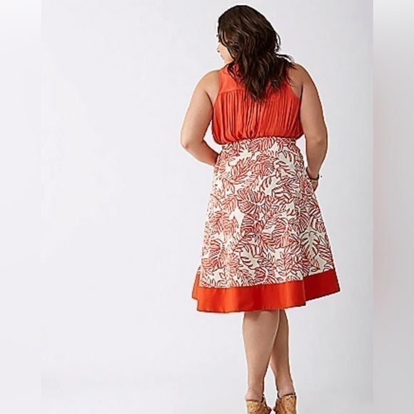 PLUS size Lane Bryant Red & White Pleated Flare Floral Skirt Linen - Picture 3 of 16